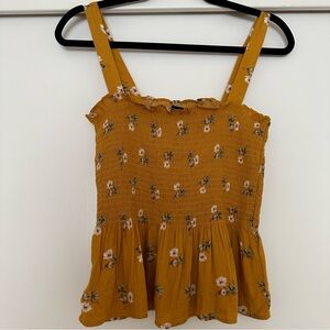 American Eagle Outfitters Mustard Floral Smocked Peplum Tank